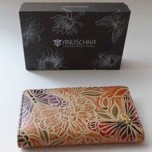 Anuschka Hand Tooled Leather Butterfly Designed Wallet with Box